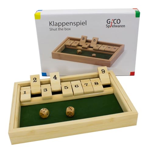 GICO Shut The Box 9er Würfelspiel aus Holz für Kinder und Erwachsene Klappenspiel - 7954