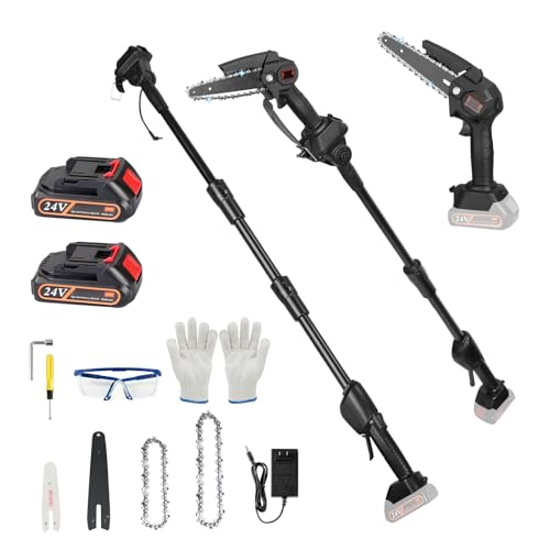 Image of Zorpupoa 2-in-1 Cordless Pole Saw & Mini Chainsaw, Handheld Cordless Electric Power Chain Saw with Extension Pole with 2Pcs 3000mAh Batteries 4in/6in Chains for Tree Trimming & Thick Branch Cutting