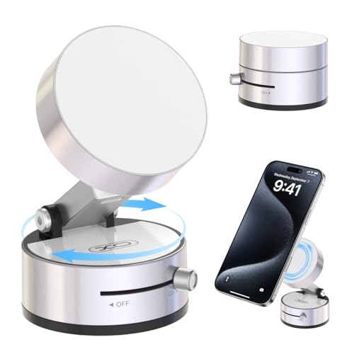 Vacuum Magnetic Suction Phone Holder,Upgraded 360° Adjustable Suction Cup Car Phone Mount,Hands-Free Cell Phone Holder for Car/Gym/Mirror/Smooth Surface,Compatible with iPhone 16/15/14/13/12 （white) by XO - Used condition - US$9.49