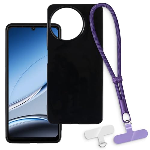 OAGELIM 2-in-1�ی�P�[�X�ƃ��X�g�X�g���b�v Doogee Note 59 Pro+ �Ƃ̌݊������� ���O���\�ȃ��j���[�h�t���d�b�J�o�[�A����~�ߕ����h�~�O���b�v�n���h�� (�u���b�N + �p�[�v��)