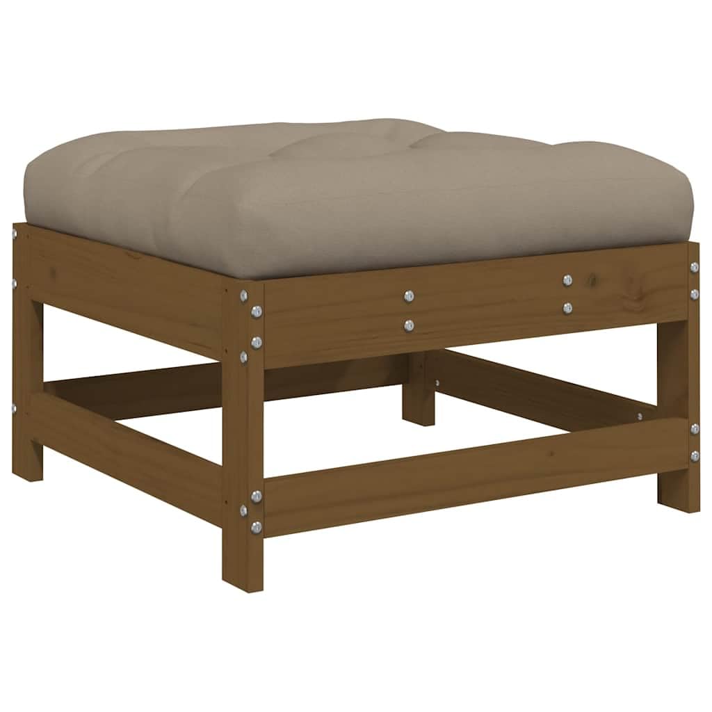 Taboret ogrodowy miodowo-brązowy, lite drewno sosnowe, 62 x 62 x 32 cm, z poduszką w kolorze taupe, wytrzymały, na taras, zestaw mebli na zewnątrz