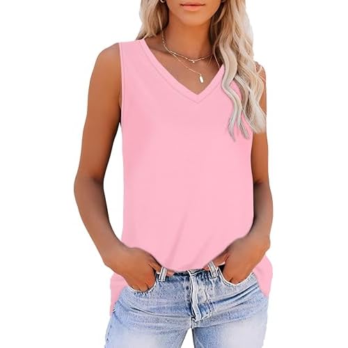 Summer Tops for Women Sleeveless V Neck Tshirt Loose Fit Casual Tank Tunic Blouse 2026