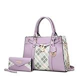 MKF Collection Satchel Bag & Wristlet Wallet Purse Set for Women, Top-Handle Crossbody Shoulder Handbag Purse Purple Lavender by Mia k