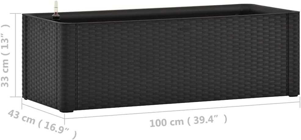 vidaXL Garden Raised Bed with Self-Watering System - Anthracite Color Planter, Indoor/Outdoor Use, Rattan Look Design, 23.8 Gallons Capacity, UV, Weather, and Frost Resistant