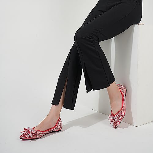 Image of Flats Shoes Women Rhinestone Square Fashion Ballet Flats Wedding Flats for Women Comfortable Slip on Low Heel Dress Shoes