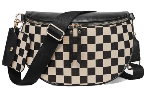 Image of 2 Pcs Checkered Crossbody Bags for Women Bum Bag Checkered Cross Body Sling Backpack Hobo Satchels Shoulder Wallet Purses