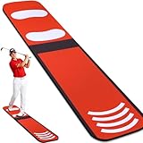 TOBWOLF Golf Trainingsmatte, 137 x 30 cm Aus strapazierfähigem PU Standposition und Haltungshilfe mit Fußabdrücken, Ideal für Indoor und Outdoor Schwungtraining, Für Golfer Aller Spielstärken
