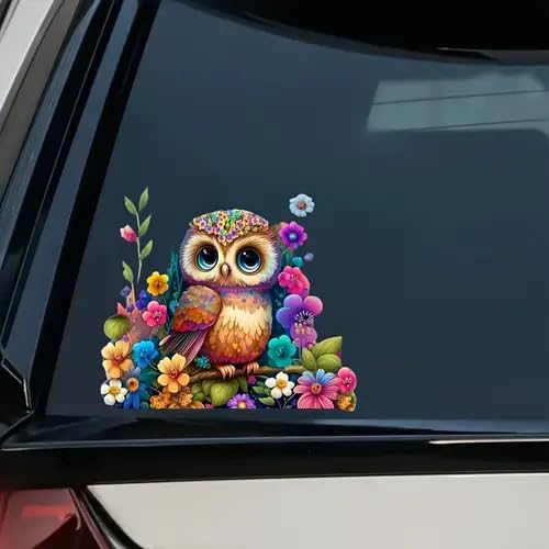 Owl Bird Flower Floral PVC Vinyl Car Decals Stickers Waterproof Self-Adhesive Decals for Cars, Laptops, Trucks, Motorcycles Wall Window Luggage Scratch Cover Door Decor Sticker