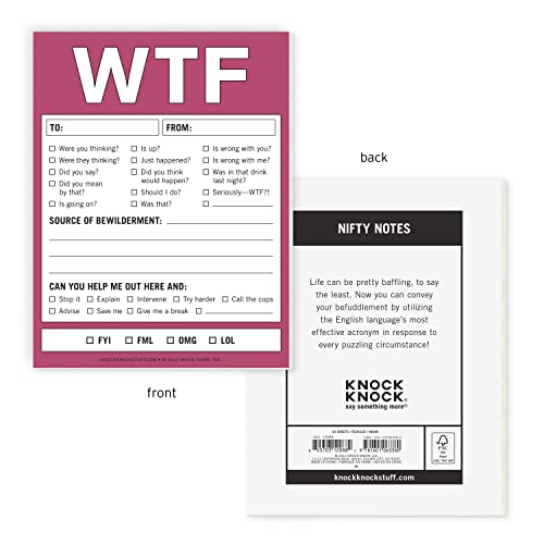 Knock Knock Wtf Notes Nifty Note Checklist Memo Pad, 50 Sheets #TOP1