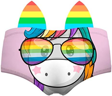 Babalet Women's 3D Funny Animal Look Underwears Sexy Naughty Briefs With Cute Ears,Unicorn Rainbow,S