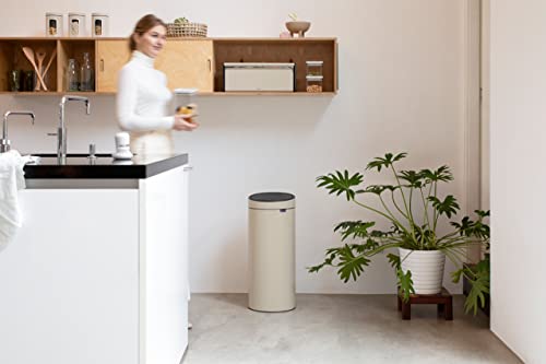 Image of Brabantia Press-Top Kitchen Trash Can | Soft Beige | 8 Gallon / 30L | Home Trash Can with Soft-Touch Stay-Open Lid & Removable Inner Bucket | + Trash Bags
