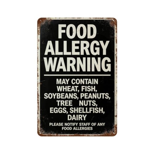 Food Allergy Warning Tin Sign - May Contain Allergens Plaque for Kitchen Cafe Restaurant