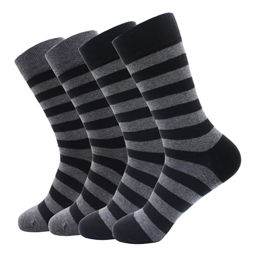 GLCMXMART Mens Striped Dress Socks Size 10-13, Cotton Crew Calf Sock 4Pairs-Striped