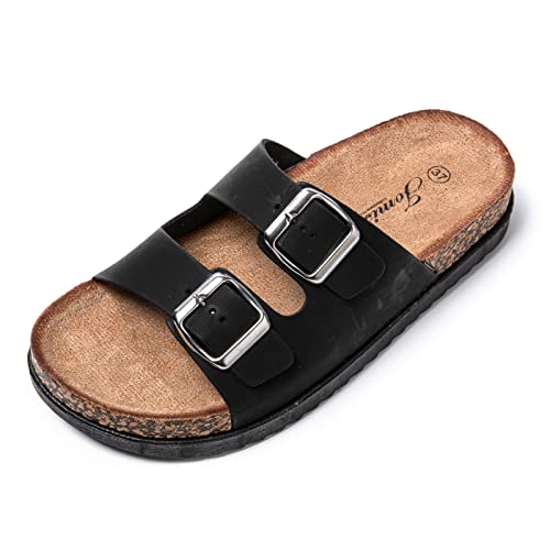 JOMIX Sandales Femme Mules Femmes Plat Chaussons d'été Tongs Femme Claquette Femme Confortables pour Maison Piscine Plage (Noir, 38)