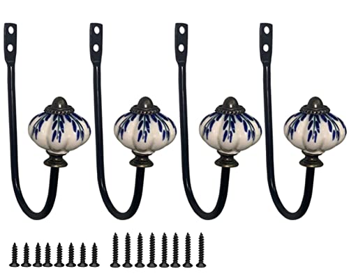 Pumpkin Wall Hooks - 4 Pack Coat Hooks Wall Mounted - Ceramic Pumpkin Decorative Vintage Farmhouse Closet Bathroom Towel Hooks For Hanging Coats Hat Bag Curtain Tie Metal Utility Hook Decor #TOP7