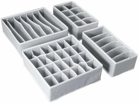 Kit 4 Organizadores de Gaveta e Guarda-Roupa em TNT Cinza com 24,...