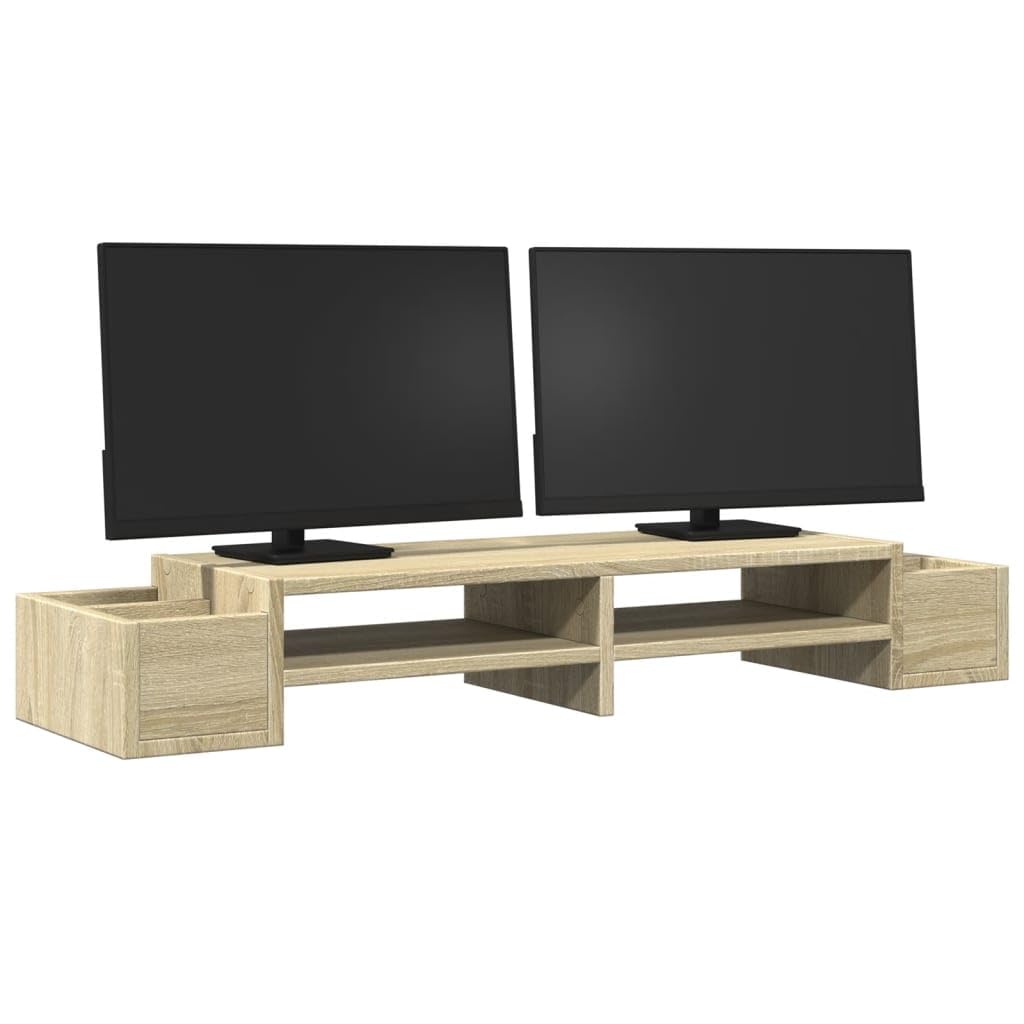 Monitorständer mit Stauraum Sonoma Eiche 100 x 27 x 15 cm Holzwerkstoff für Bildschirm Ablage, Arbeitsplatz Organizer, ergonomische Höhe für Büro Homeoffice