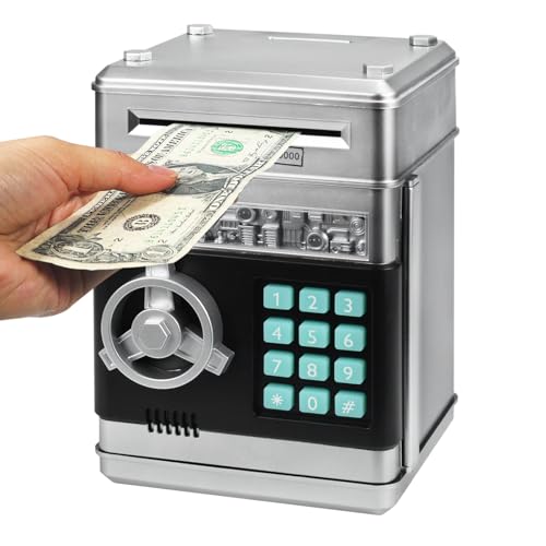 HUSAN Piggy Banks Money Banks for Kids, Electronic Password Code Money Banks ATM Banks Box Coin Bank for Children Boys and Girls (Silver Metal) by HUSAN - Used condition - US$18.10