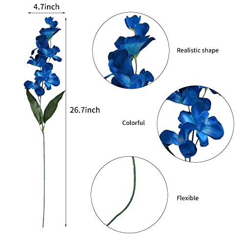 HOKPA 27\'\' Artificial Orchid Stems, 12Pcs Blue Silk Turquoise Orchids Flowers for Wedding Bridal Bouquet Boutonniere Wreath Table Centerpiece Outdoor Decor - Thumbnail 6