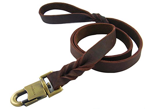 OCSOSOÃ‚® Durable Braided Handmade Genuine Leather Dog Leash 1 Inch Wide By 31.5/47/59 Long, Heavy Duty Brown Pet Training Lead Walking Leash For Large Dogs (1 x 59 Inch) by OCSOSO