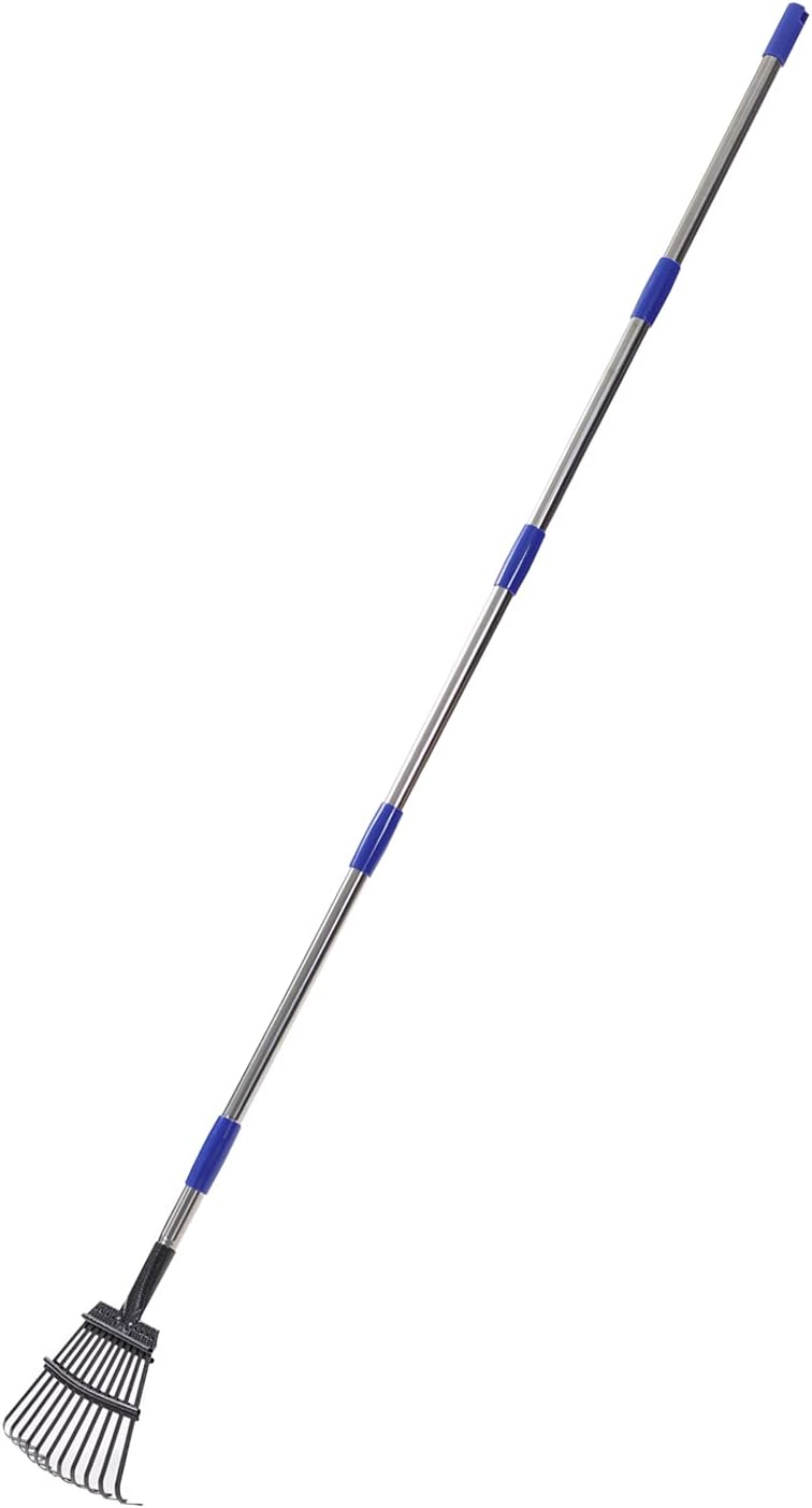Ihomepark Garden Rake Leaf, 1" Diameter Pole & 6 FT Tall Stainless Steel Heavy Duty Adjustable Long Handle Garden Rake, Use for Yard Garden Lawn and Window Leaves（11Tines） : Patio, Lawn & Garden