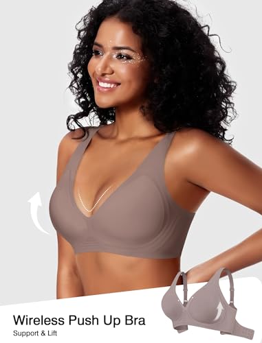 Image of Deep V Wireless Jelly Bras for Women Push Up Bralette Seamless No Underwire Support T-Shirt Comfort Plunge Full Coverage