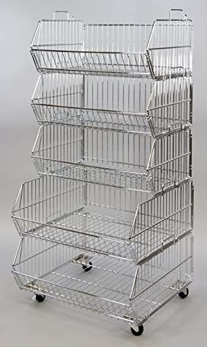 5-Tier Stacking Basket Display In Chrome 55 H x 25 W x 22 D Inches