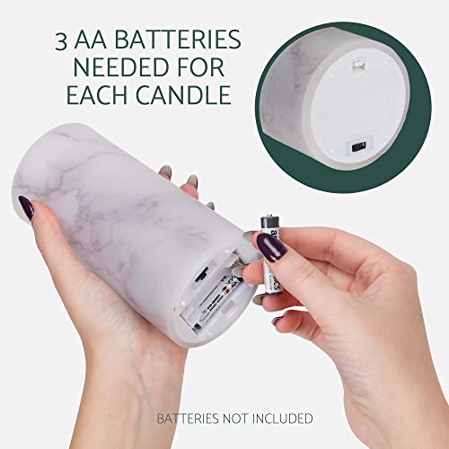Image of Elanze Designs Marbled White and Grey 6 inch Wax LED Flameless Pillar Candles Set of 3