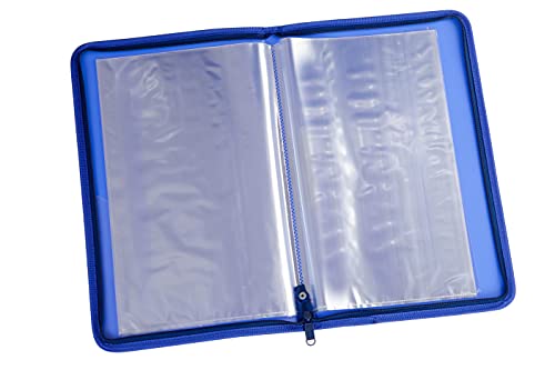 Image of Worldone Zipper Display Book Folder for Documents, with Name Card, Made of 0.8mm Virgin PP Material with 20 Bound Plastic Binder Sleeves, Size FC (fullscap), Blue, Set of 1