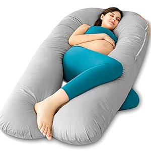 QUEEN ROSE Ganzkörper-Schwangerschaftskissen & Schwangerschaftskissen mit austauschbarem und waschbarem Bezug (165 x 80 cm, Baumwolle, Grau)