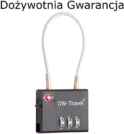 OW-Travel TSA Kłódka z Linką i Zamkiem Szyfrowym (Zestaw 4 Czarnych) 3 Cyfrowe Kłódki Walizkowe. Kłódka na szyfr na Plecak, Walizkę, Bagaż, Kłódki Szyfrowe Bagażowe, Szafek na