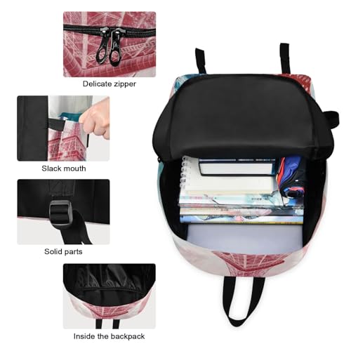 Backpack Lunch Box Set Large Capacity Travel Backpacks and Insulated Lunch Bag for Commute Hiking Picnic Eiffel France Print3