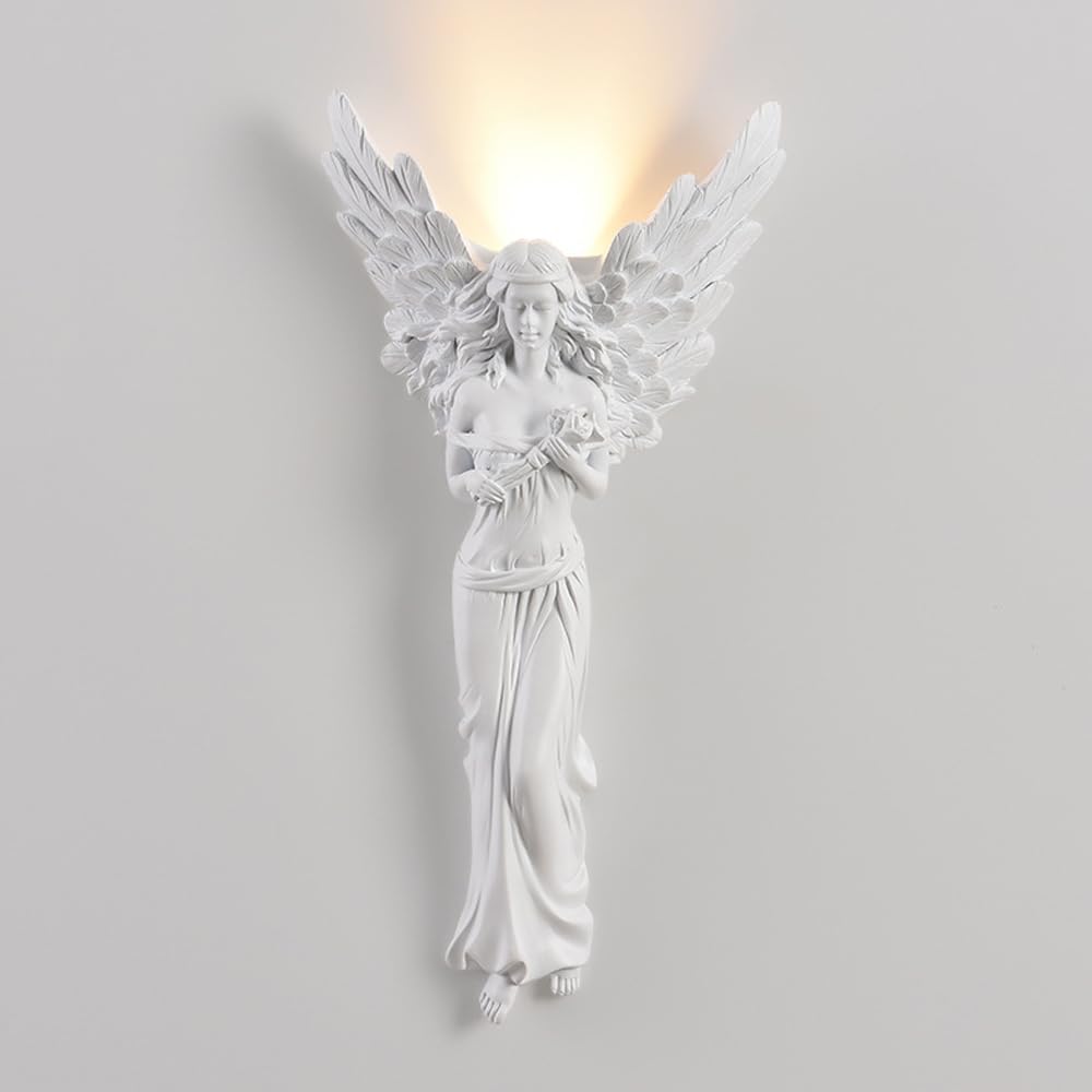 SXECAEPS Wall Sconces Modern LED Indoor Fixtures Resin Christus Angel Sconce White Mid Century Farmhouse Lamp for Bedroom Living Room Dining