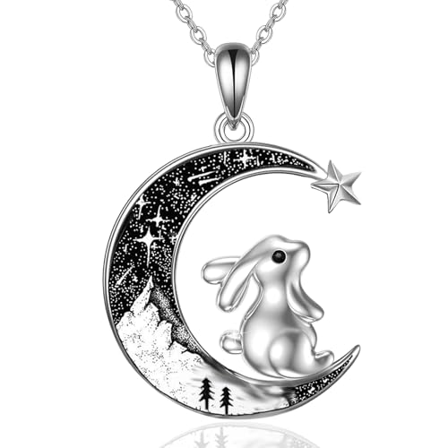 Wasee Easter Bunny Necklace 925 Sterling Silver Rabbit Necklace Bunny Pendant Jewelry Gifts for Women