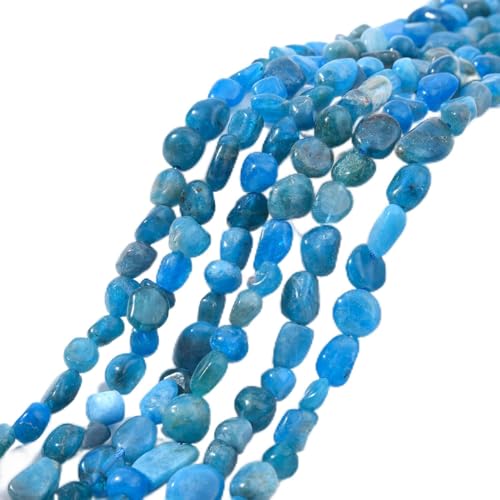 jodaying 6-8mm Natural Blue Apatite Nuggets Oval Free Tumbled Pebble Semi Precious Gemstone Loose Stone Beads Approx 15.5 inch for DIY Jewelry Making