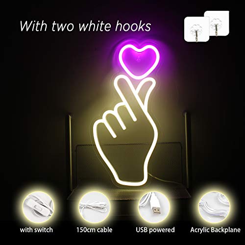 Ineonlife Heart Gesture Neon Signs Pink Love Neon Light Led Decorative Neon Sign For Bedroom 16’’X8’’ Girl Gift Apartment Anniversary Wedding Valentine's Day Party Usb Powered(White Pink) #TOP2