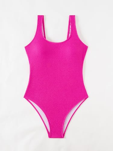 Image of Limeeke Women One Piece Swimsuit Solid Ribbed Monokini Swimwear Scoop Neck Low Back Bathing Suit