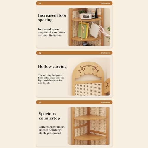 5-Tier Rattan Corner Shelf - Freestanding Bamboo & Wood Bookshelf, Plant Stand & Space-Saving Storage Solution for Living Room, Bedroom, Balcony, or Home Decor