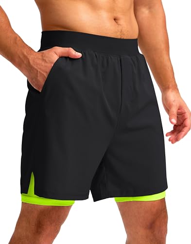 Soothfeel Shorts de corrida masculino 2 em 1 com 4 bolsos, 12,7 cm, secagem rápida, academia, treino