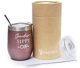 Grandma’s Sippy Cup – VINOVITA Stainless-Steel Funny Wine Tumbler – Insulated Stemless Glass with 2