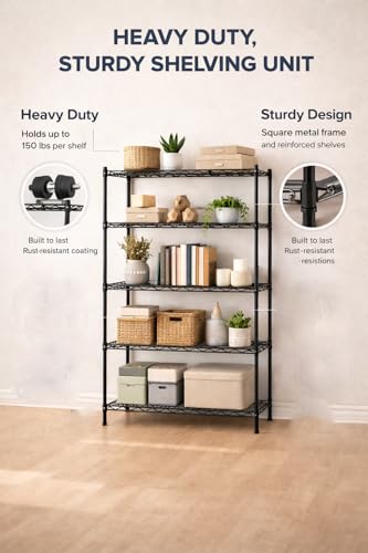 Image of IRON LANDS 5 Tier Shelf Heavy Duty Multipurpose Storage Stand - Metal Rack Kitchen Organizer | Bathroom Countertop, Microwave Oven Stand for Modular Kitchen, Living Room, Bedroom & Office (Black)