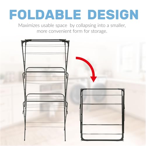 Taylor & Brown 3-Tier Deluxe Clothes Airer with 4 Corner Hanger Hooks, Foldable Heavy Duty Laundry Drying Rack, 15M Capacity, Black - Image 4