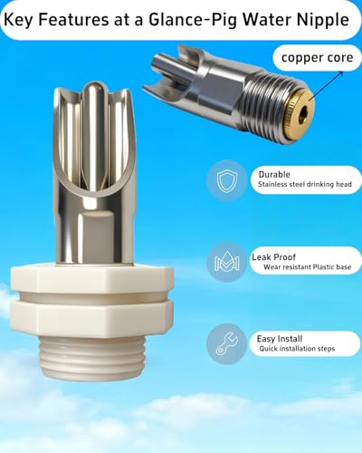 ZXFNNCY 3-Pack Pig Nipple Waterer for Barrel Kit - Stainless Steel Automatic Hog Waterer with Leak-Proof Tank Connectors - Heavy Duty Piglet Feeder Drinker System for Pigs, Goats, Livestock