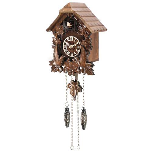Hand Carved Black Forest Cuckoo Clock - Silent Night Mode & Music, Battery-Powered Wall Clock for Home Office Decor,Gifts for Family