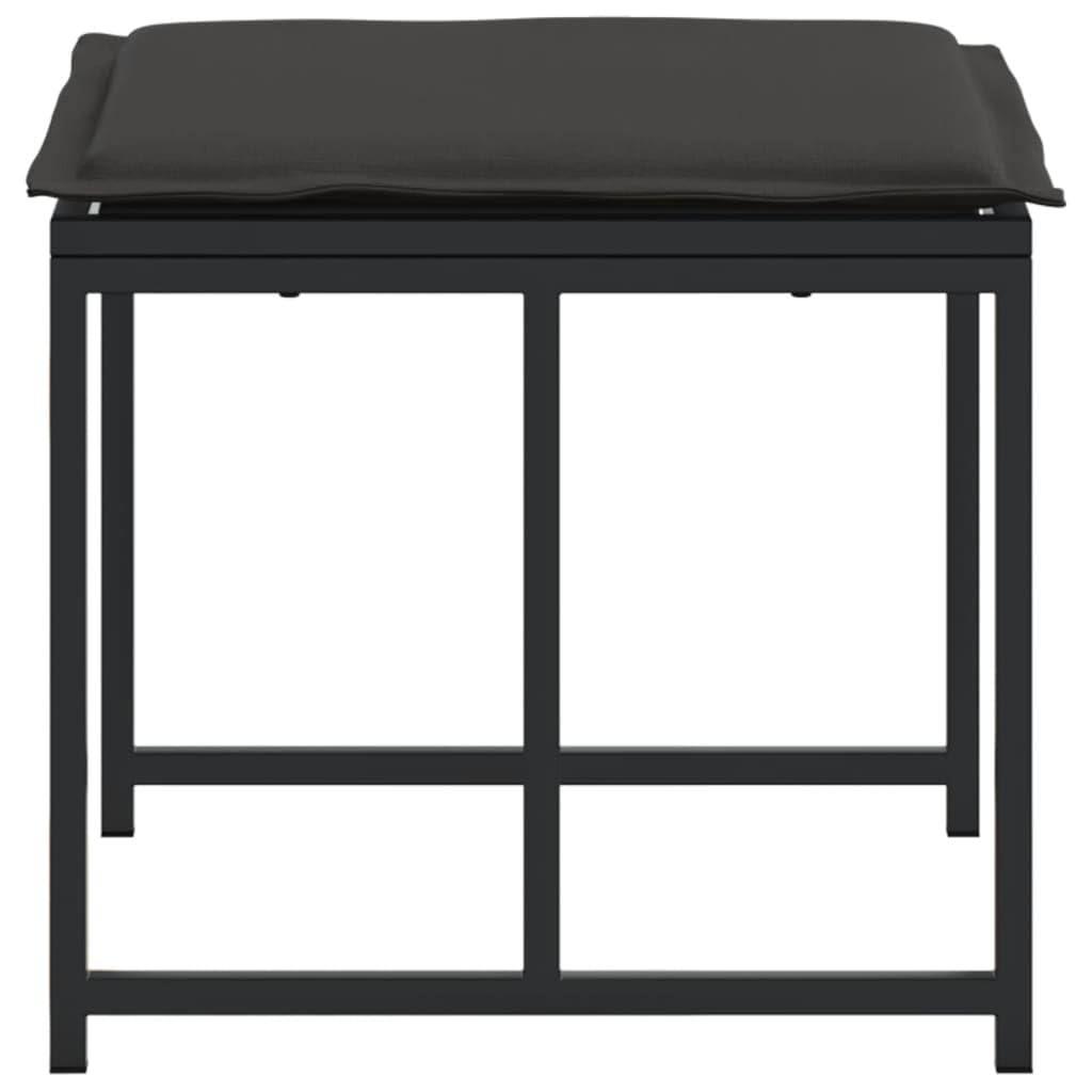 Sgabello da giardino con cuscino, 4 pezzi, nero, acciaio e textilene, 40 x 40 x 35 cm, resistente alle intemperie, resistente ai raggi UV, impilabile, per balcone, terrazza, esterno, con