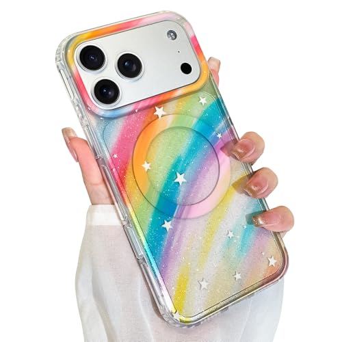 Heaofei Cute Magnetic Case for iPhone 17 Pro Case, Rainbow Glitter