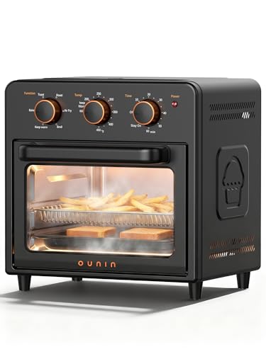 OUNIN Air Fryer & Toaster Oven with Steam Infusion, 12L Compact, Countertop Friendly, Fast Preheat with Bake, Convection Bake, Grill, Broil and Warm Options, 60-Minute Timer, Stainless Steel