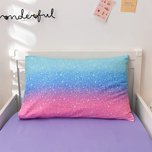 A Nice Night 4Pcs Ombre Toddler Bedding Set, Blue Pink Gradient Glitter Stars Comforter Sheet Sets For Baby Girl Toddler Girls #TOP4