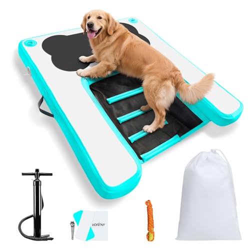 VOFiTNY Dog Pool Ramp 4.6ft x 3.3ft x 4in Inflatable Puppy Water Raft Plank Portable Pup Mat Floating Doggy Floats Ladder Boat Lake Cyan