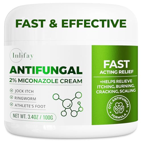 Inlifay Antifungal Cream for Athelete's Foot: Anti Fungal Treatment with 2% Miconazole Nitrate for Ringworm Jock Itch - Fast-Absorbing Non-Greasy for Gym Enthusiasts Daily Use (3.4 OZ)